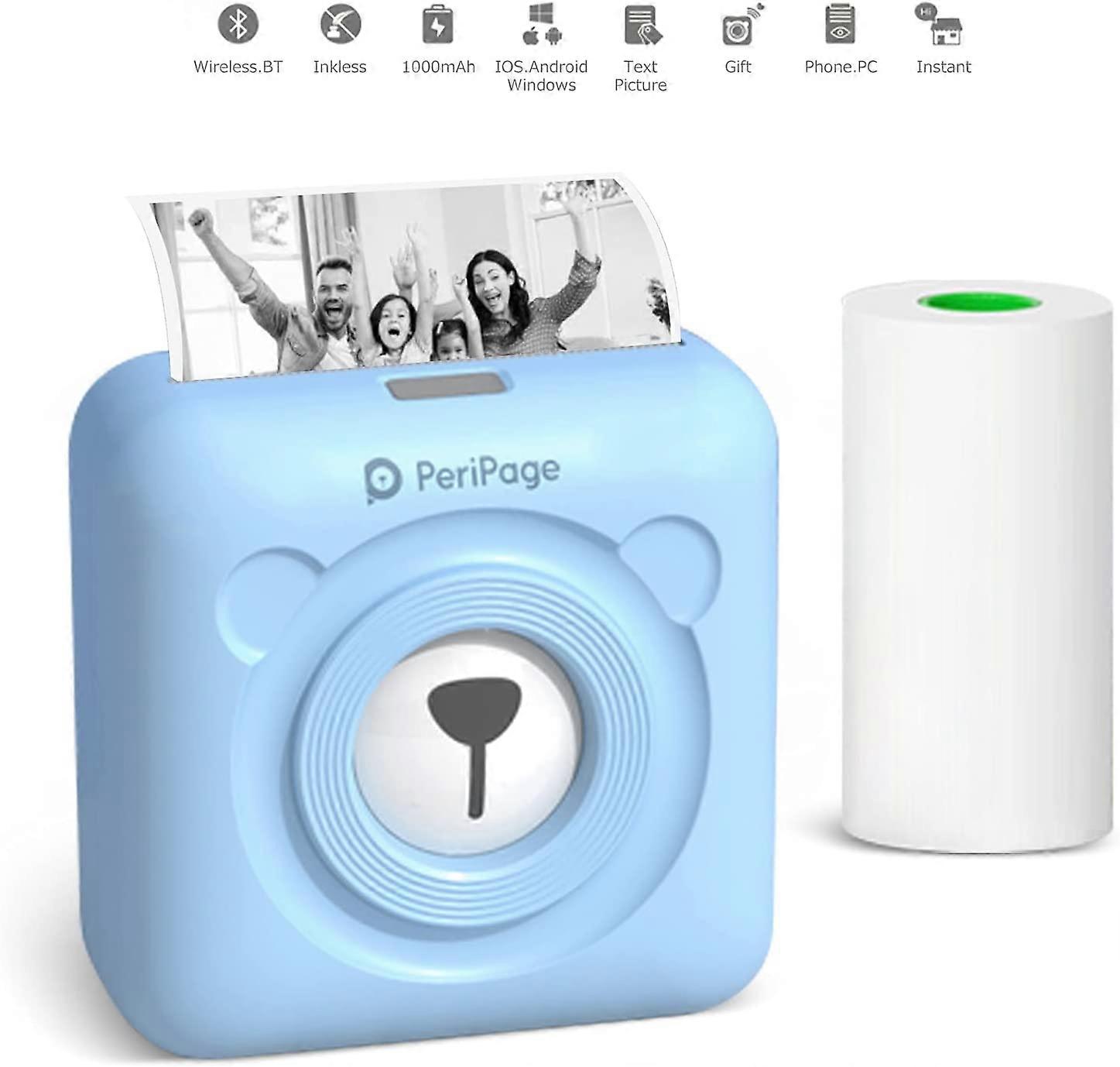 blueMini Printer, Portable Sticker Printer for Printing Notes, Journal, List, Memo, Pocket Label Printer Receipt Printer Bluetooth Wireless Compatible