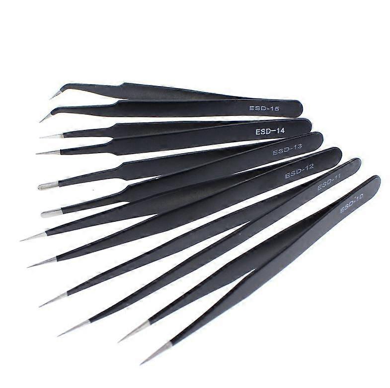 6パックステンレス鋼ピンセットESD精密帯電防止ピンセット電子ジュエリー製造修理用