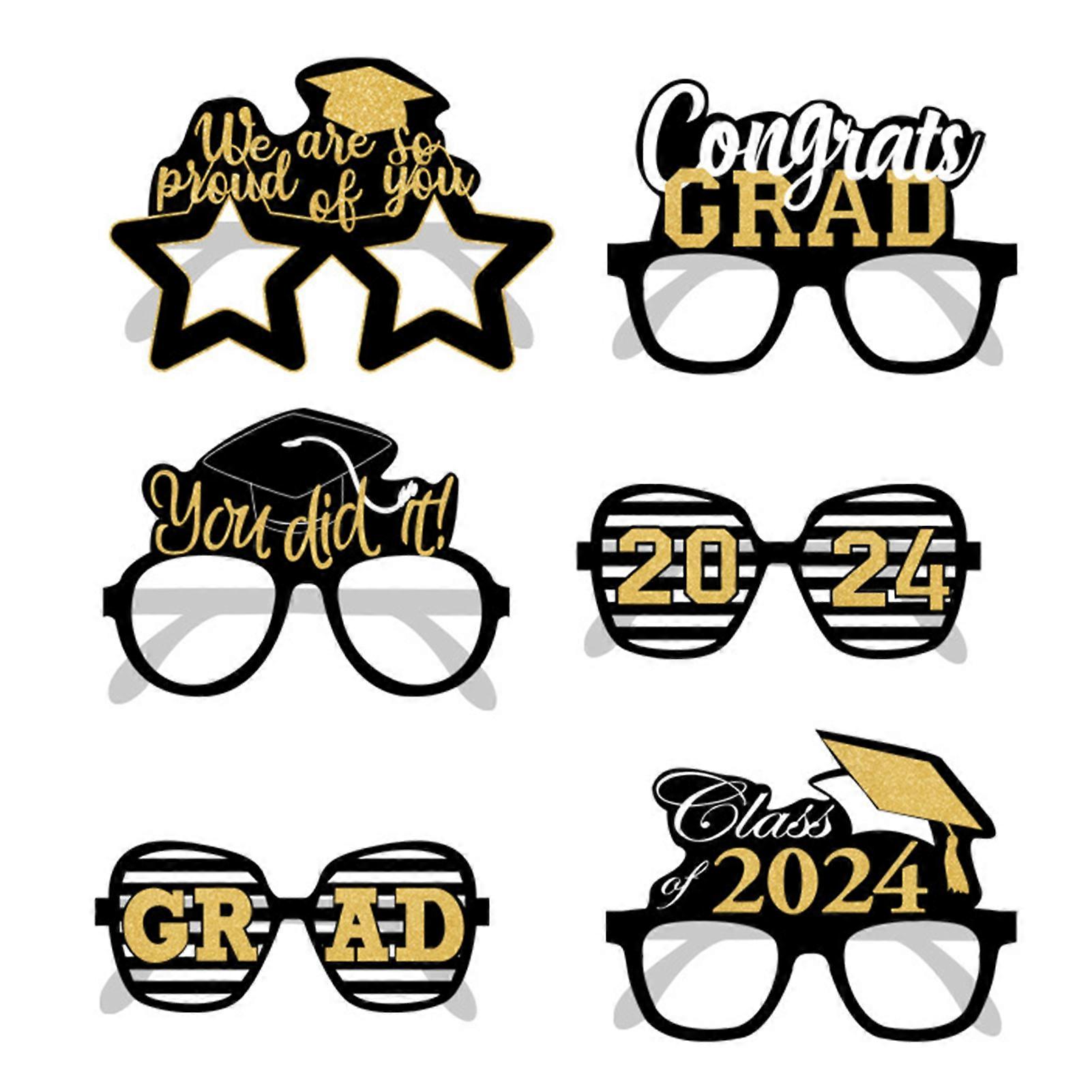 6 Pairs 2024 Graduation Glasses Set Sparkling Reusable Graduation Photo Booth Props Congrats Grad Class of 2024 Glasses Set