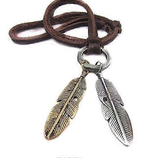 Cool Unisex Vintage Charms Choker 2 Vingar Fjäder Hänge Läder Långt Halsband