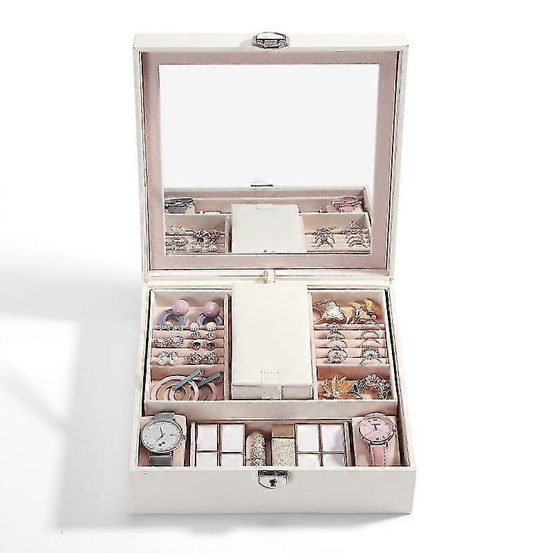 Simple Large-Capacity Jewelry Storage Box Pu With Large Mirror And Portable Small Jewelry Box