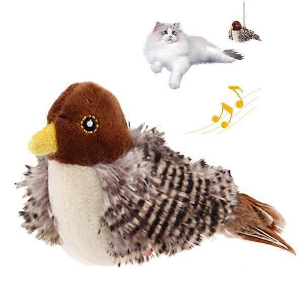 Cat Toy,50% Offer-Flapping Bird Sparrow Cat Toy Lifelike Chirping Sounds Touch-Activated Kitten