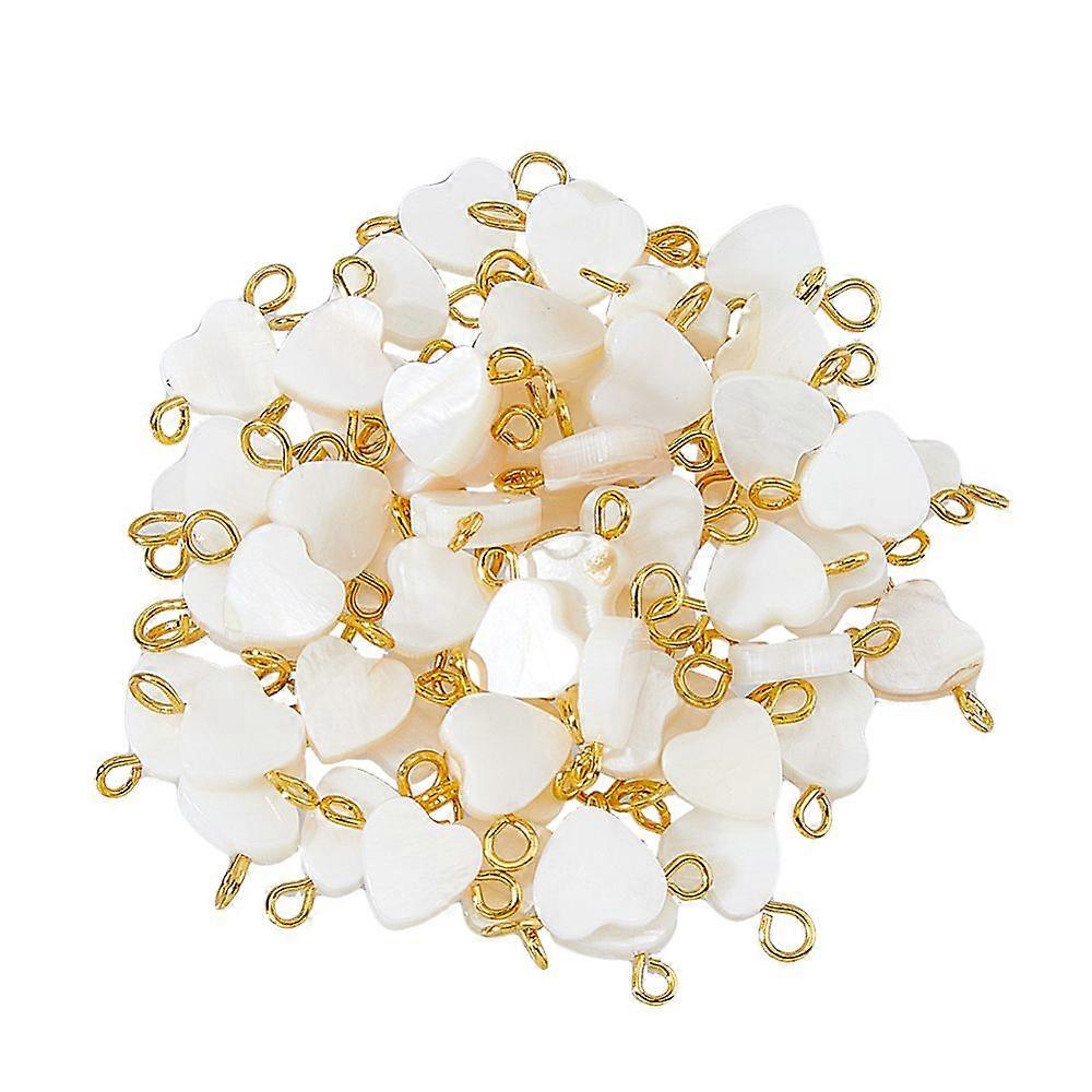 60Pcs Natural Freshwater Shell Connector Charms with Iron Double Loops Heart Links Golden 16x8x3mm Hole: 2~2.5mm