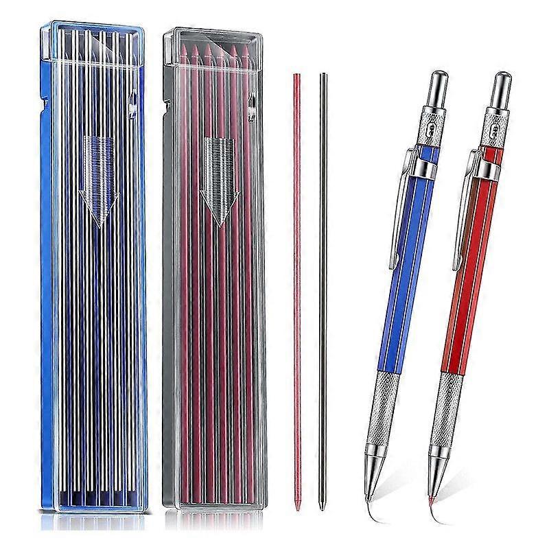 2 Pcs Streak Welders Pencil with 24 Pcs 2mm Refills Mechanical Pencil with Built in Sharpener Carpenter Pencils