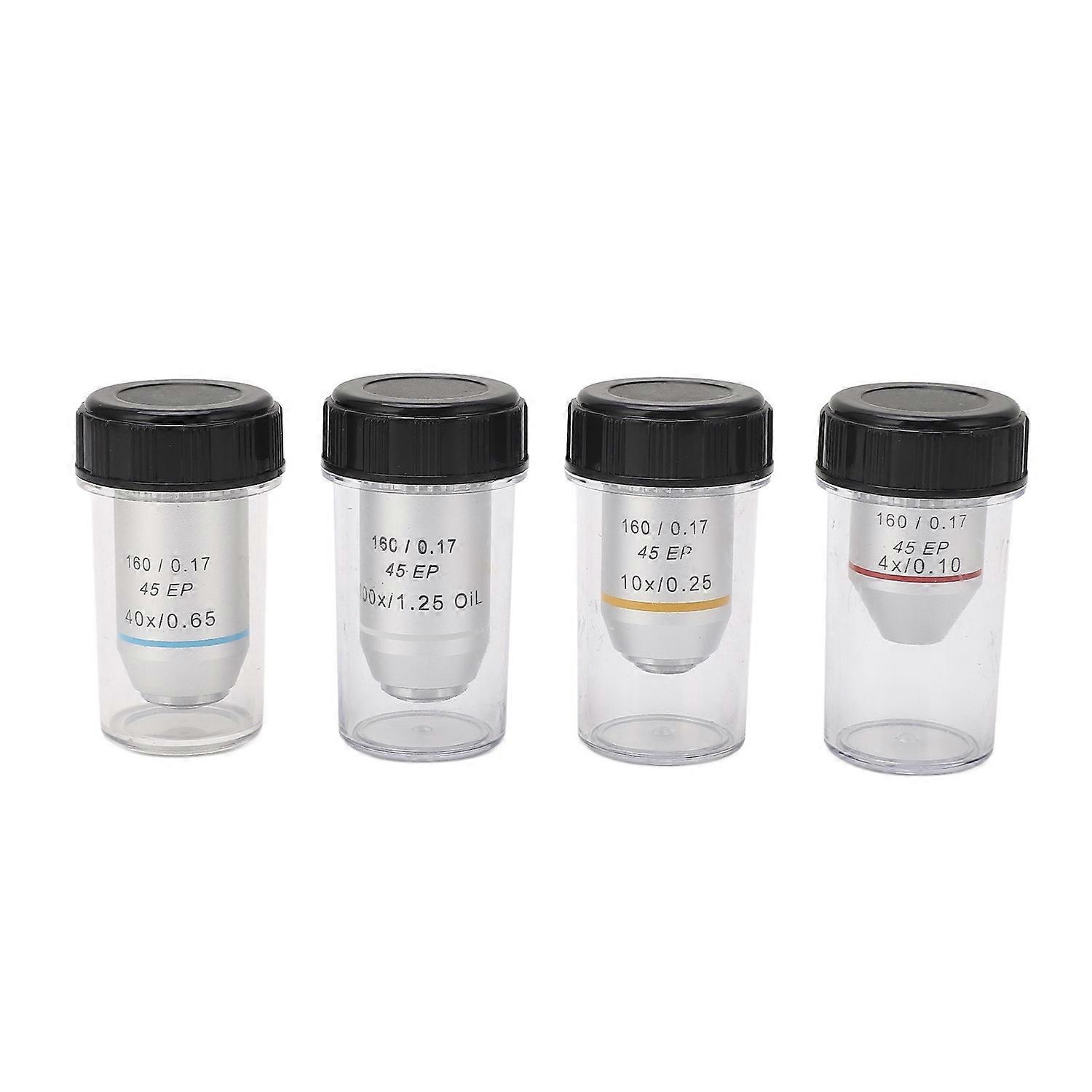 4X 10X 40X 100X Achromatic Objective Chrome Plated RMS Size 195EP Microscope Objective Lens