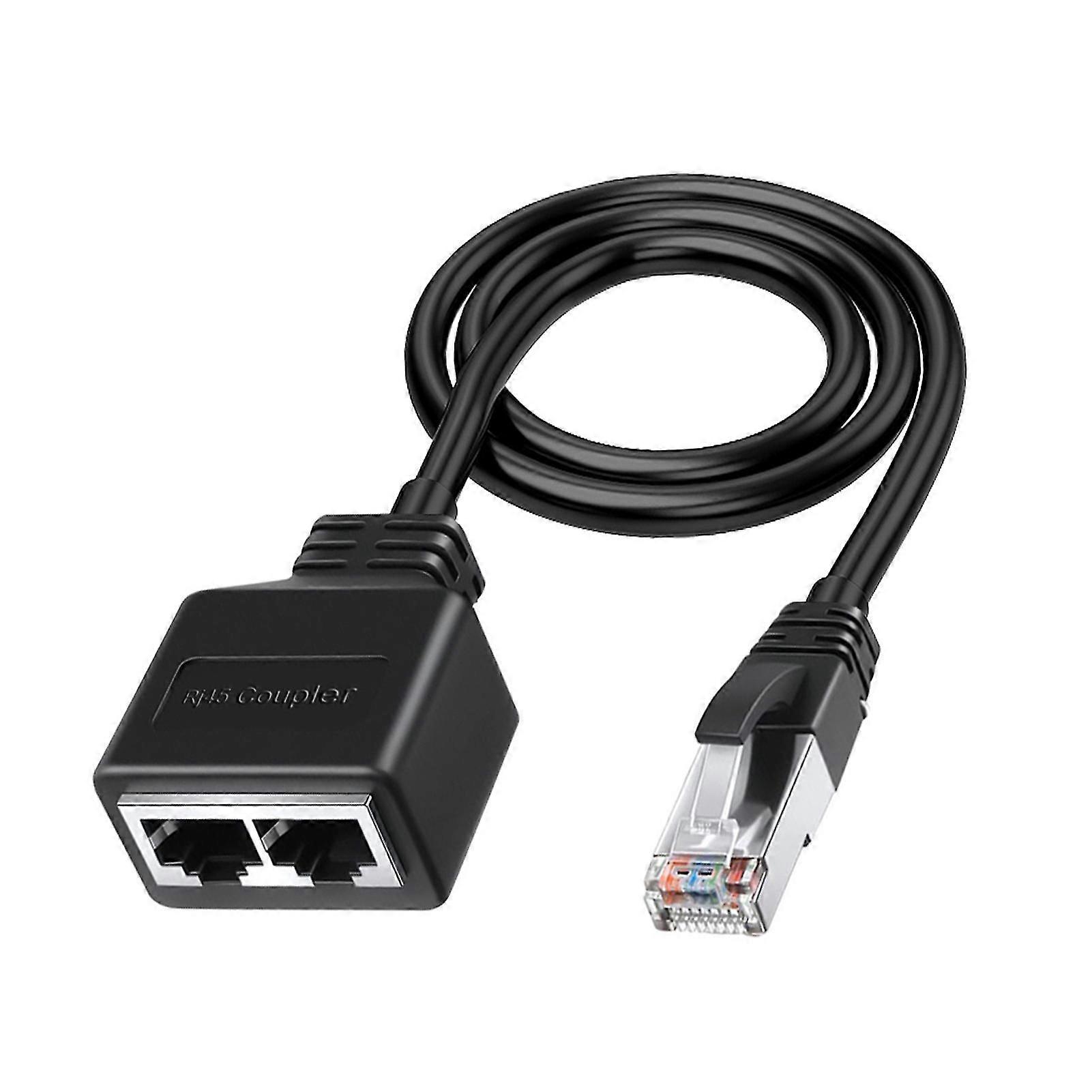 RJ45 Gigabit Network Splitter 1 to 2 Ways 100m Transmission Two Devices Access Ethernet Splitter Coupler Contact Modular Plug for Office