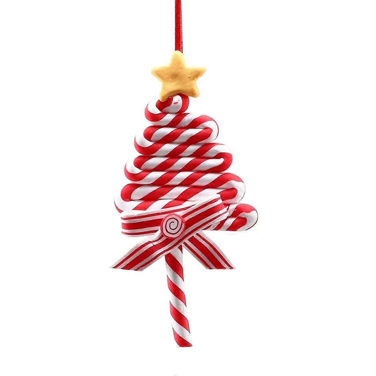 Christmas Tree Decoration Ornament Soft Clay Lollipop Red White Candy Cane Xmas Tree Pendant Christ