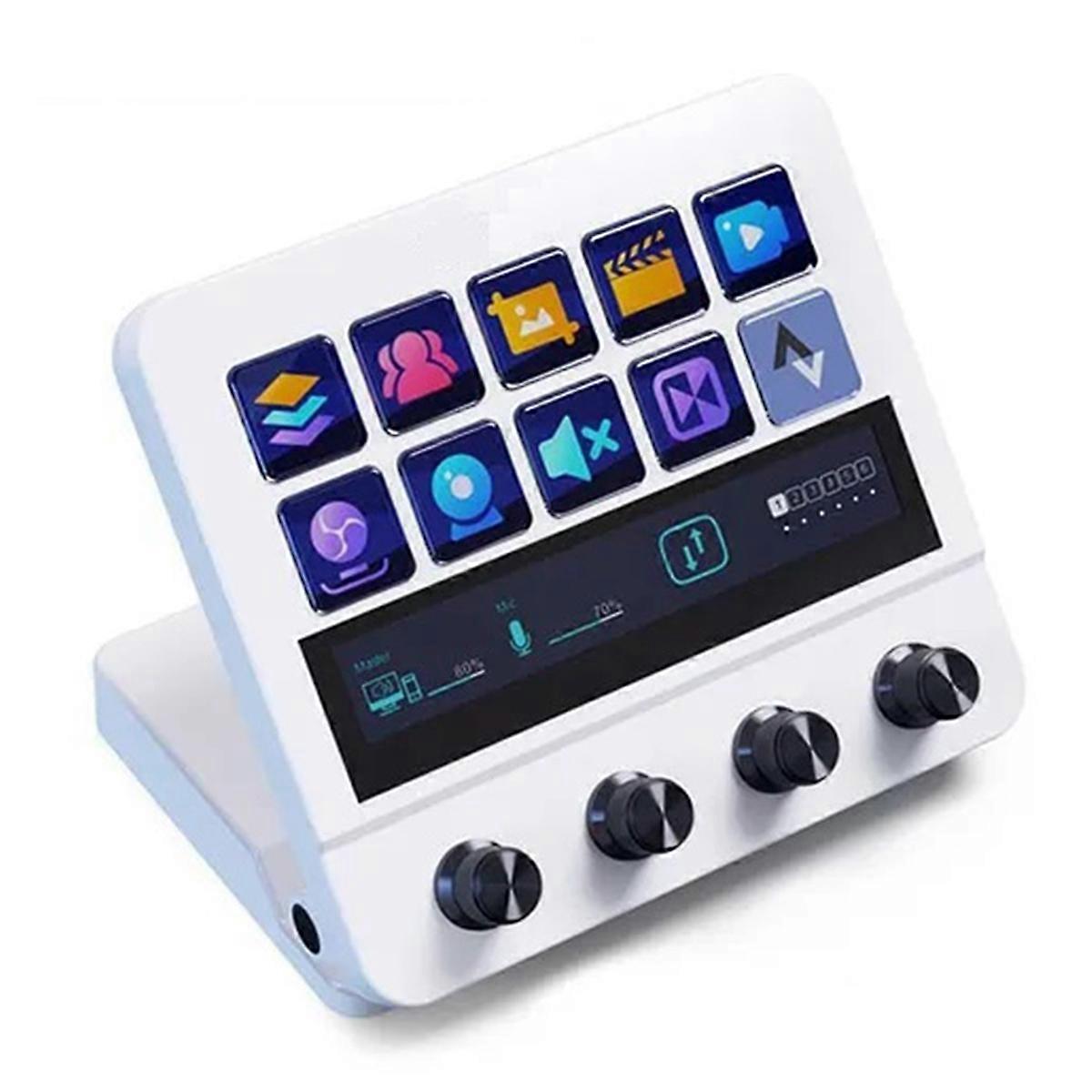 N4 Stand Touch Strip 10-Key Visual Macro Keyboard Quad-Dial Interface Dual Usb-C Usb-A Hub White