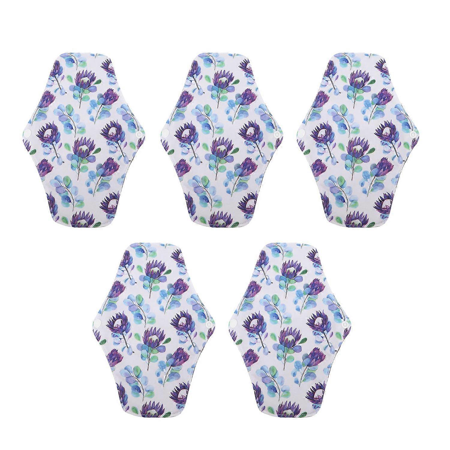 5pcs Bamboo Charcoal Cloth Menstrual Pads Super Absorbent Floral Printed Reusable Sanitary Pads for