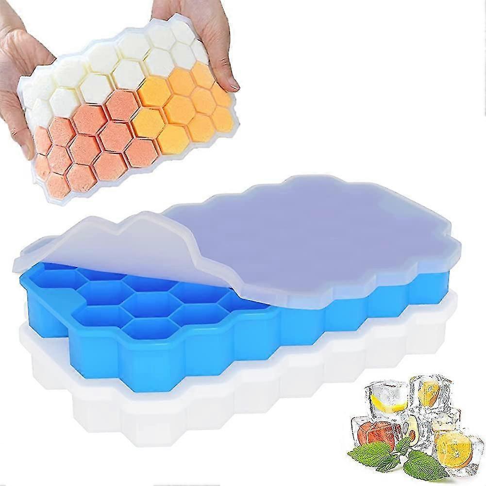 Silicone Ice Cube Trays With No-spill Removable Lids. 2 Packs 74 Ice Cube Molds