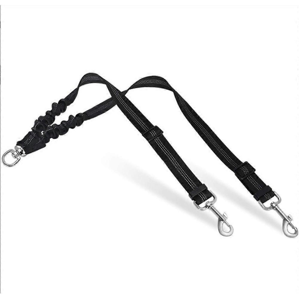 Double Dog Leash Connector for Tangle-Free Walks and Vehicle Safety, Adjustable Length with Reflective Straps and Elastic Bungee