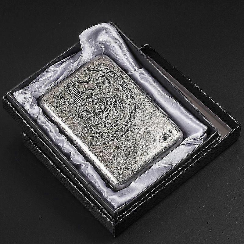 "Guipai Metal Oymalı Sigara Kutusu Vintage Erkek 16/20 Adet Taşınabilir Anti-Basınçlı Flip Sigara Kutuları Antik Gümüş Sigara Kutusu"