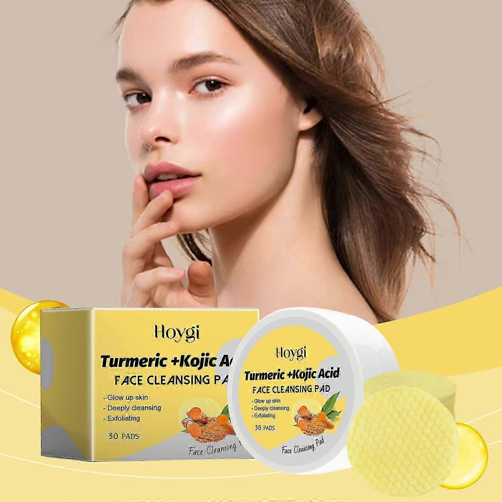 Kojic Acid and Turmeric Cleansing Pads, Resurfacing Pads for Face, Turmeric Exfoliating Foam Pads with Panthenol Vitamin B5