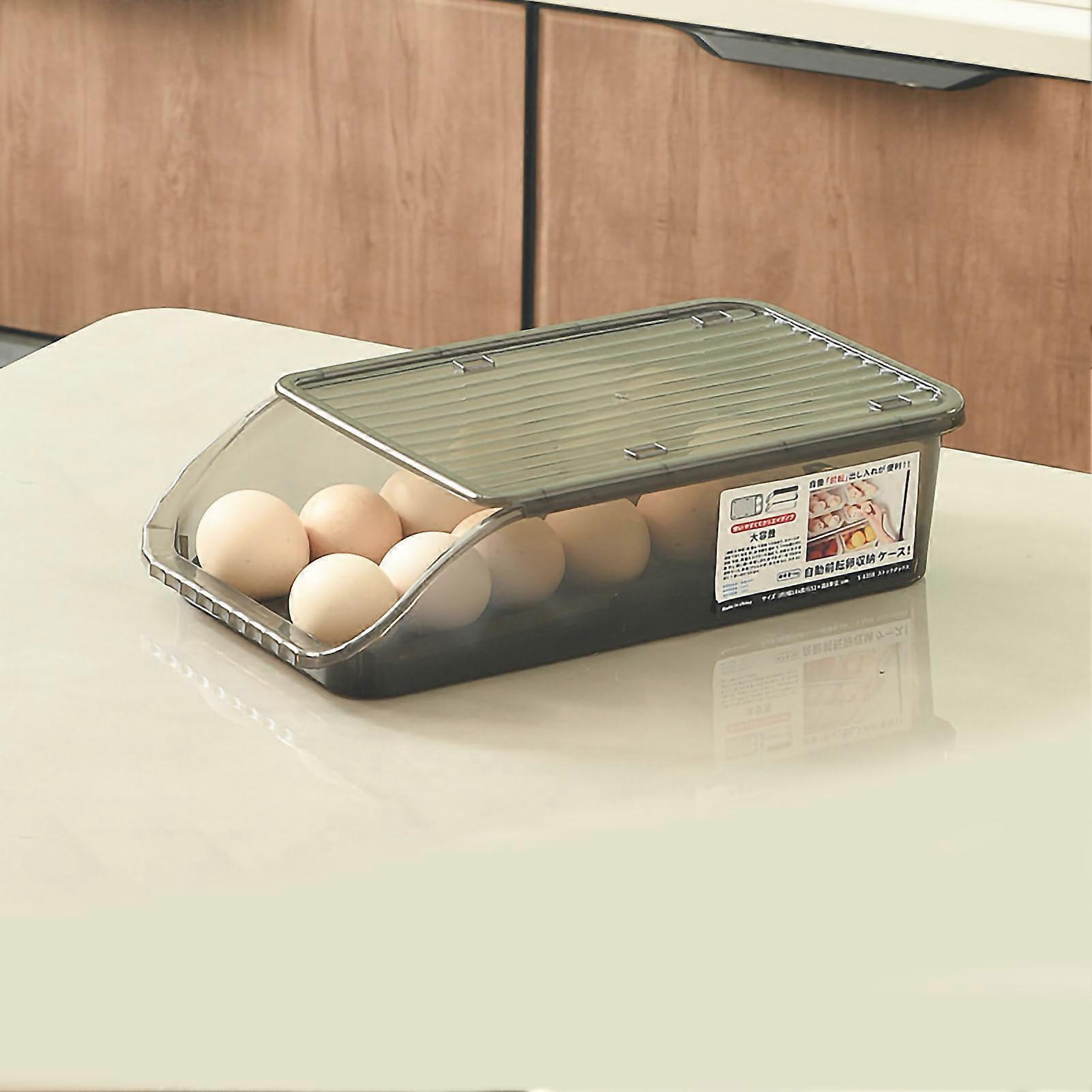 Box Plastic Automatic Rolling Transparent Thickened Grooved Egg Storage Container for Refrigerator Kitchen