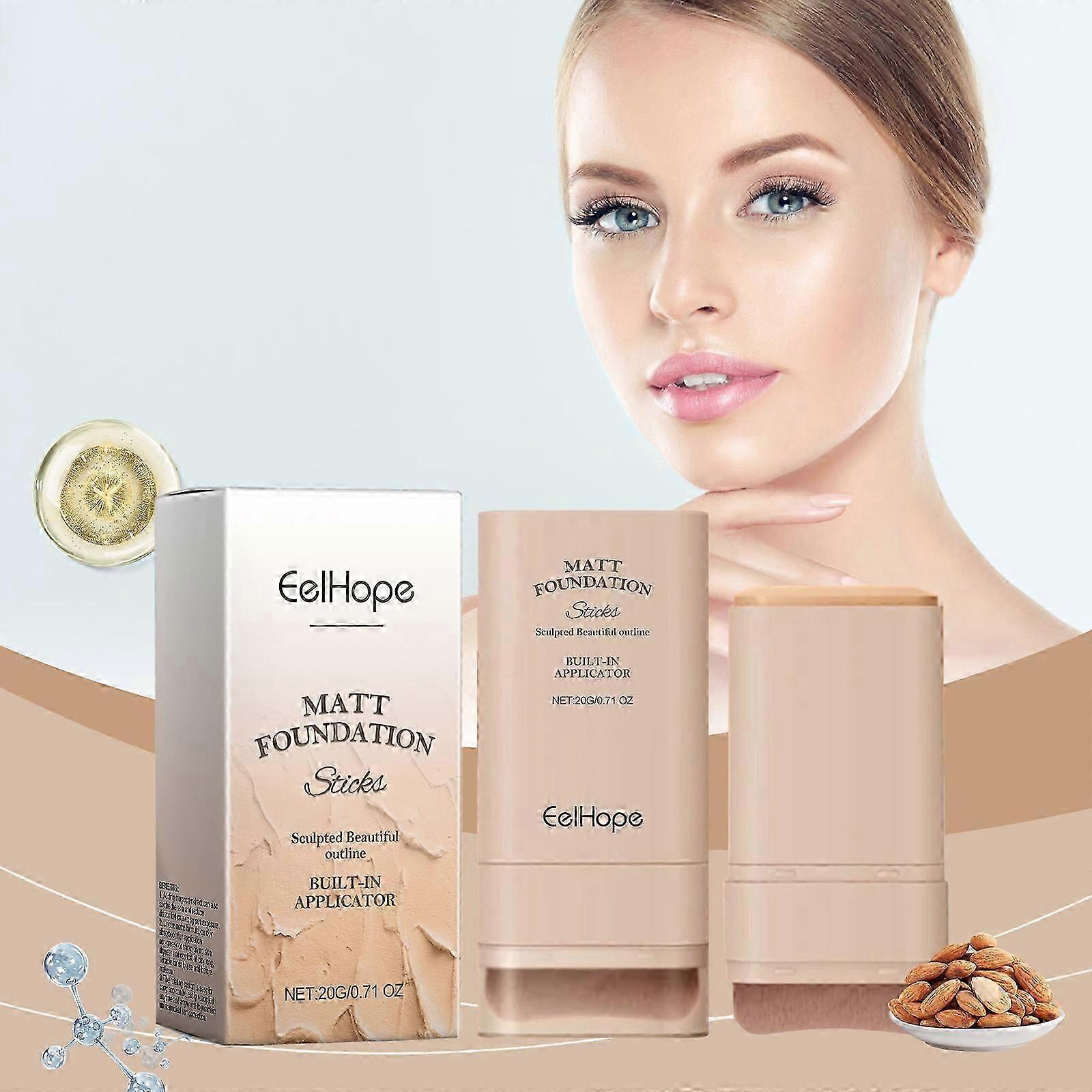 Matte Foundation Stick, Multi-Purpose Makeup Foundation Stick with Brush, Pimple Concealer, Portable Foundation for Dating