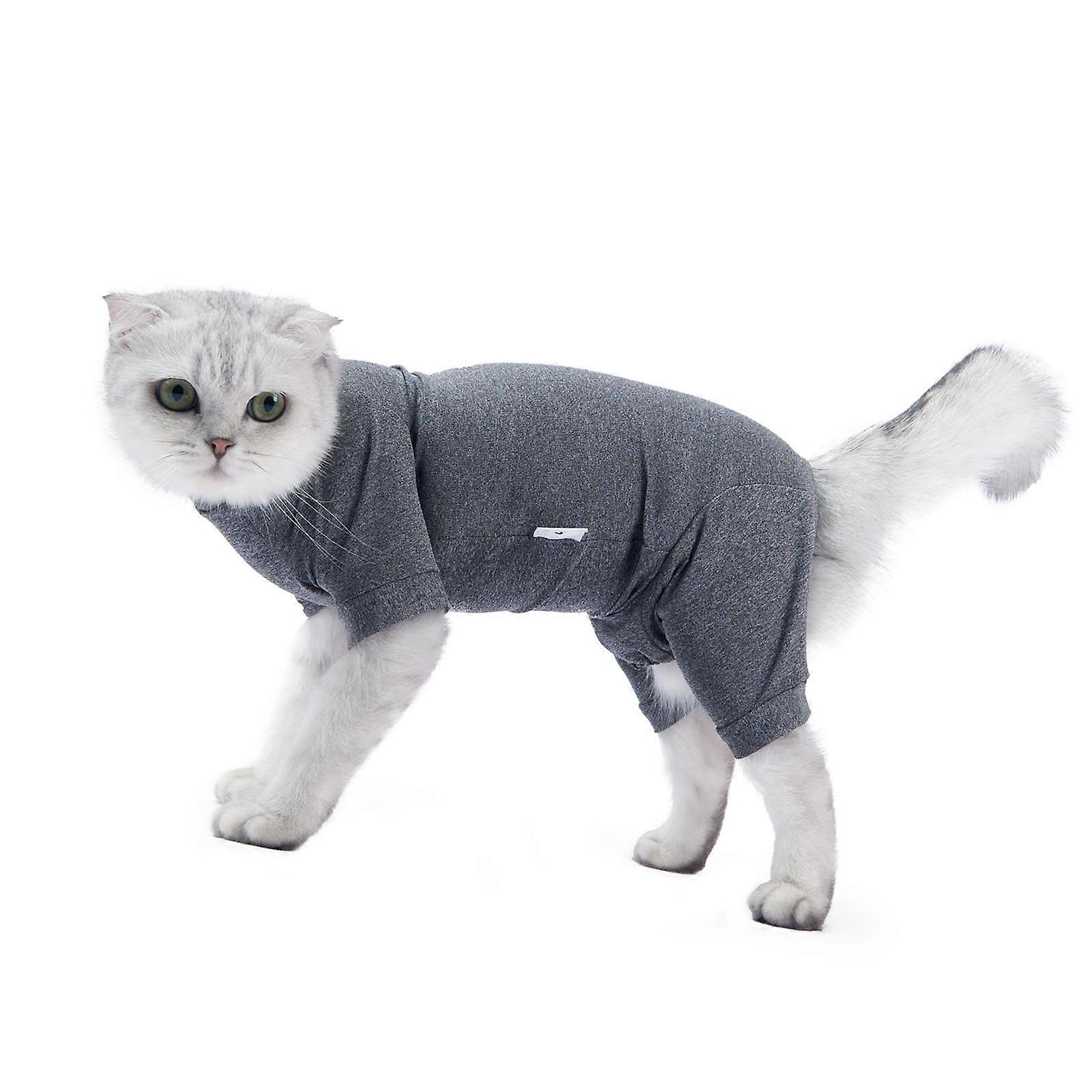 Cat Recovery Suit 4 Legged, Highly Elastic Grey, Size S, Soft Polyester