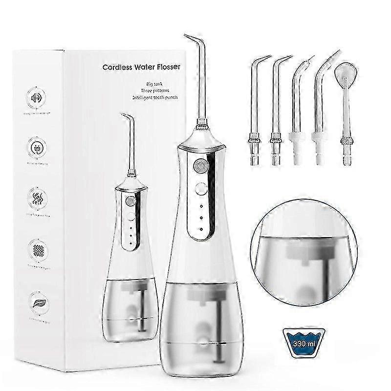 Cordless Water Flosser Teeth Cleaner, 300ml Portable Usb Rechargeable Oral Irrigator, 3-mode Water Flossing With 5 Jet TipsScvvd
