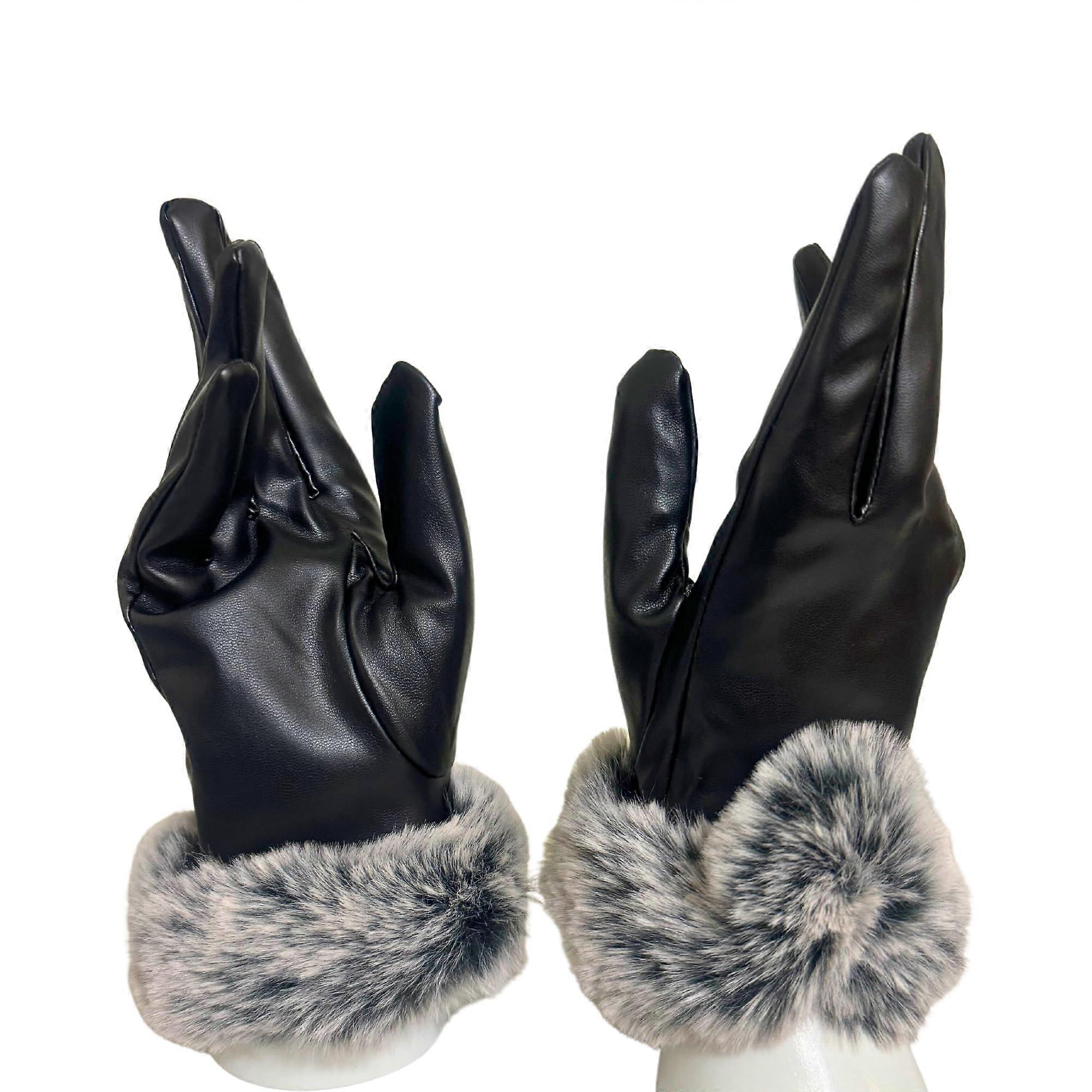 Soft Leather Premium Faux Fur Gloves for Stylish Party with Touch Screen Function