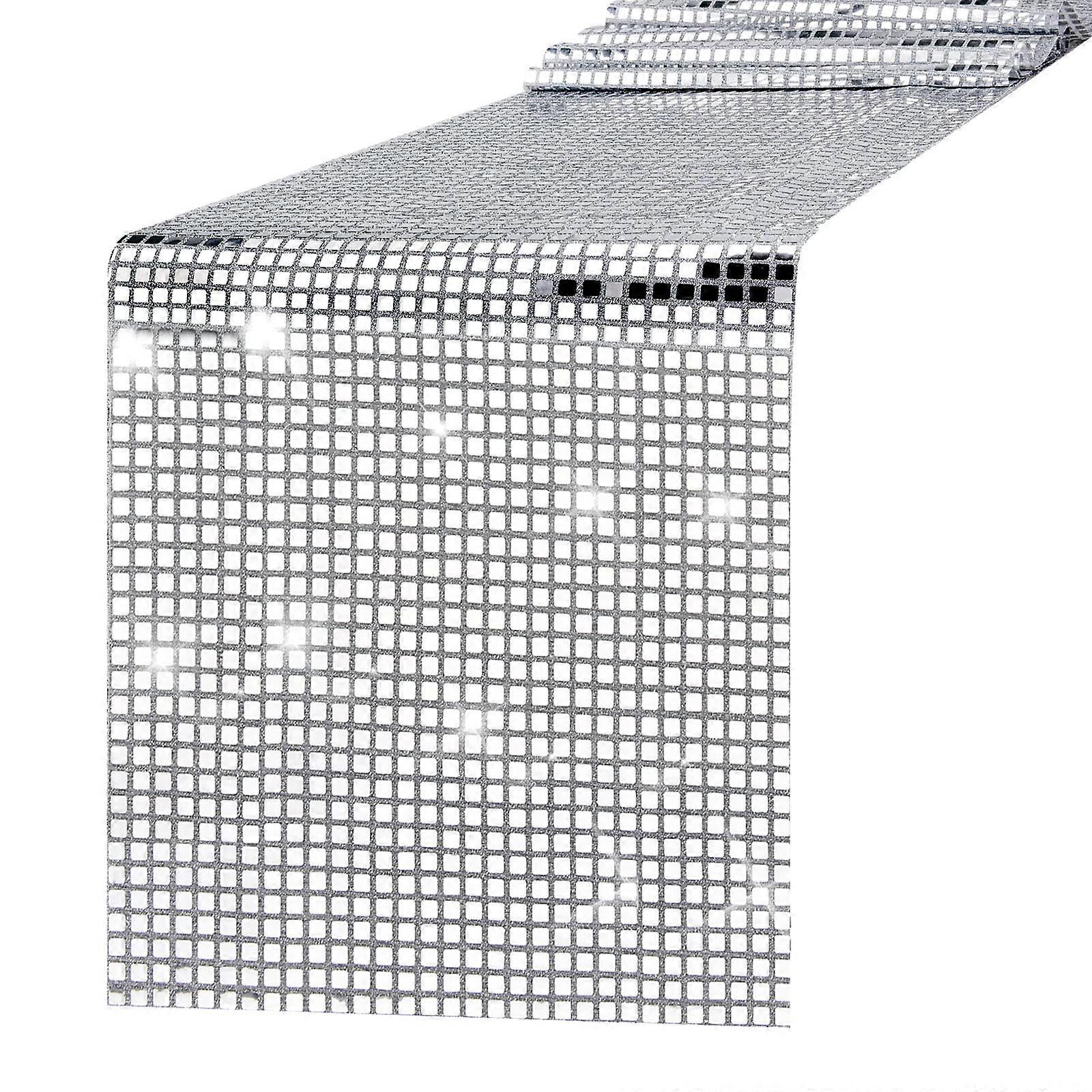 Mirror Silver Foil Glitter Sparkle Sequin Table Runner, 3 Pack, 12 x 108 Inches, Disco Dance Party Decor
