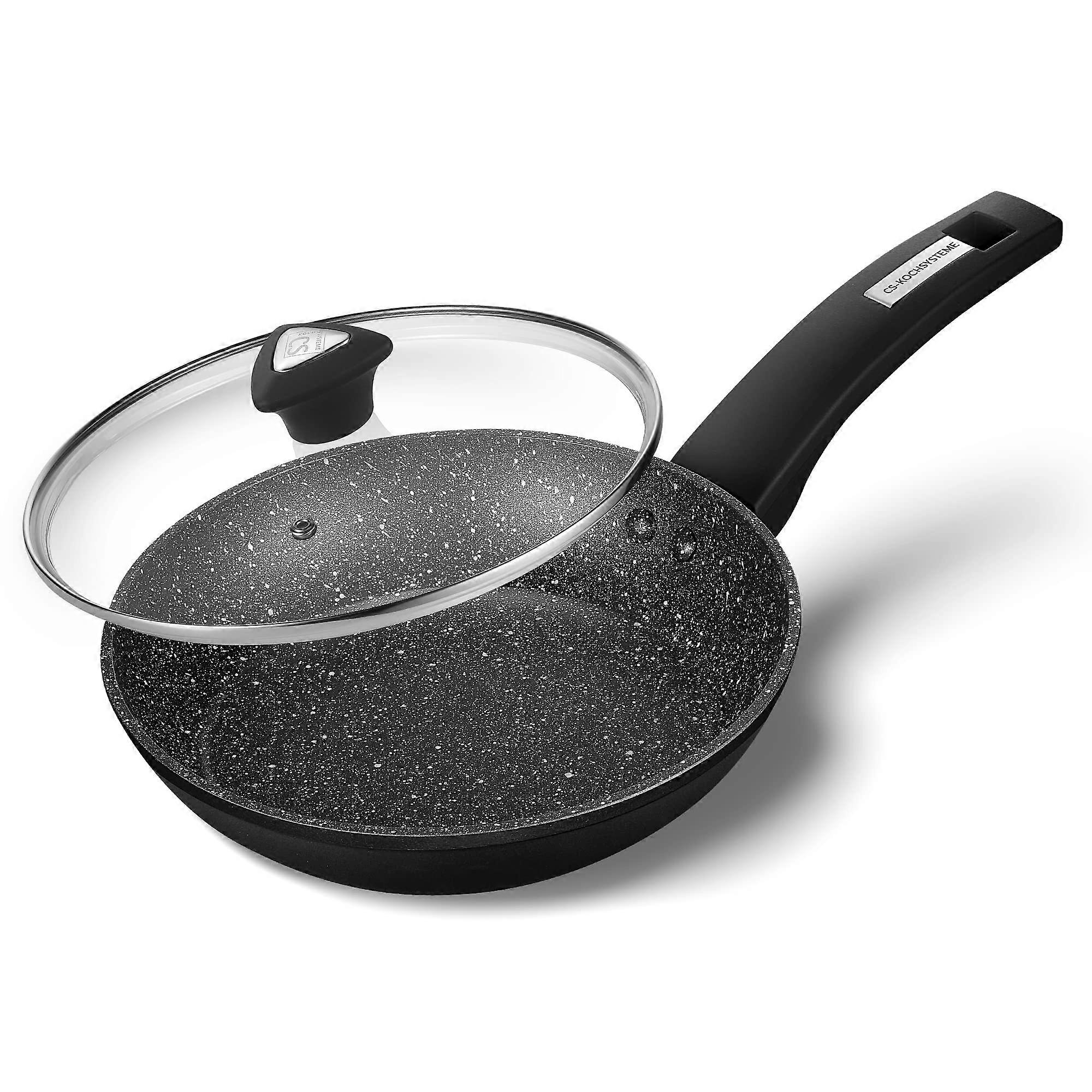 8-Inch Nonstick Frying Pan with Lid, Ergonomic Handle, Induction-Compatible Aluminum Cookware, PFOA-Free Stone Coating