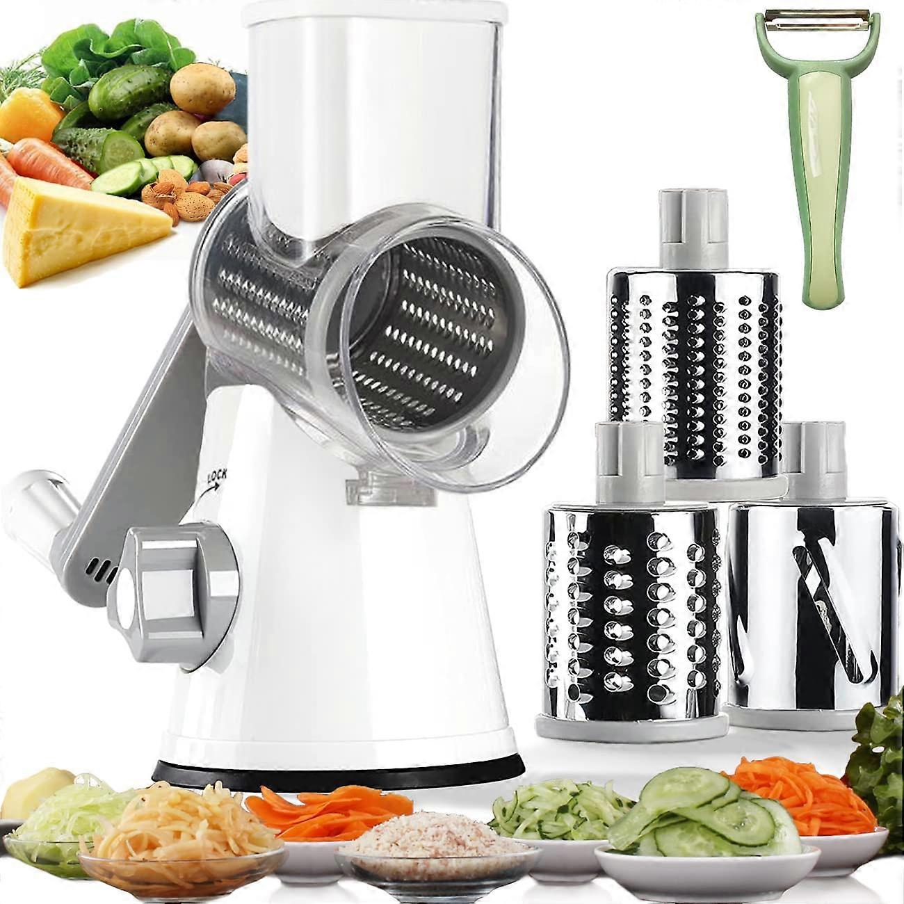 Handheld Rotary Cheese Grater Shredder with Interchangeable Steel Stainless Drum Blades for Cheese Grating