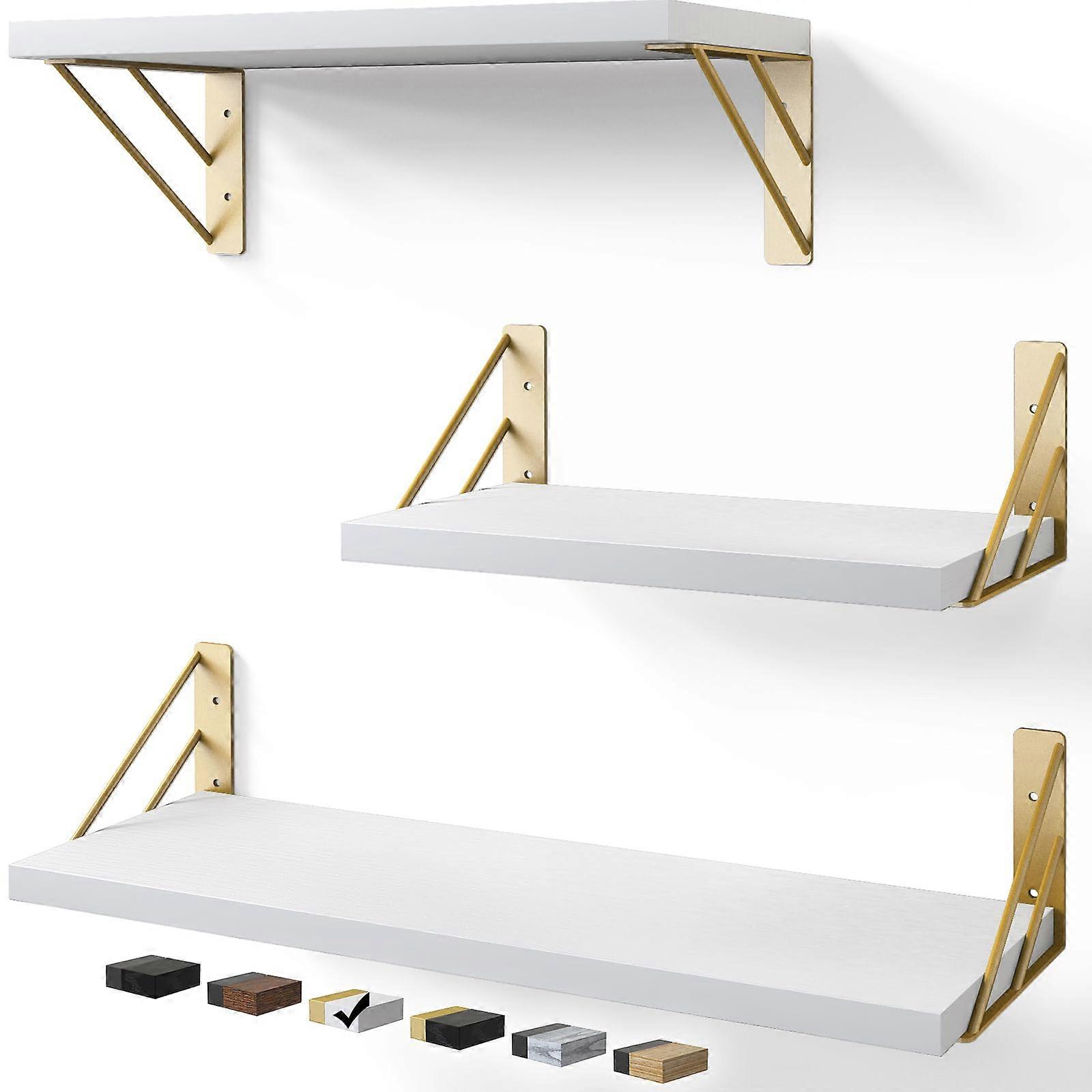 3 Set Floating Rustic Wood Wall Shelves for Bedroom Decor and Storage