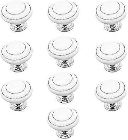 10 x Drawer Handles and Knobs Drawer Knobs, Ceramic Door Handle, Furniture Knobs (Double Silver Circle - White)