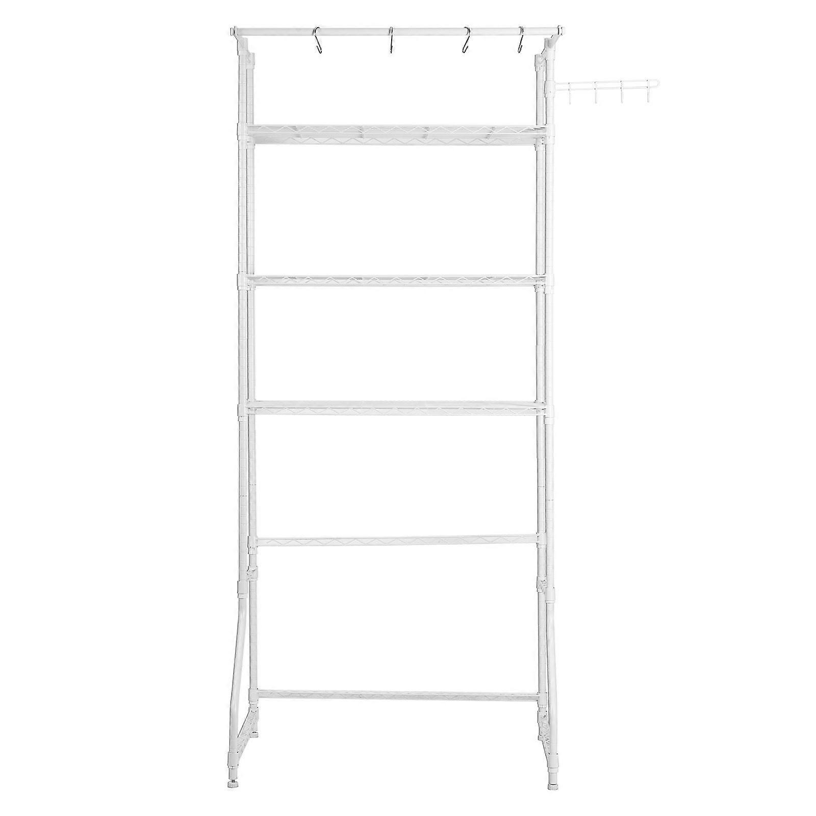 Over Washer and Dryer Storage Shelf, 3 Tiers Drying Rack with Hanger Rod and Hooks, Single Row Adjustable Washer Shelves, White