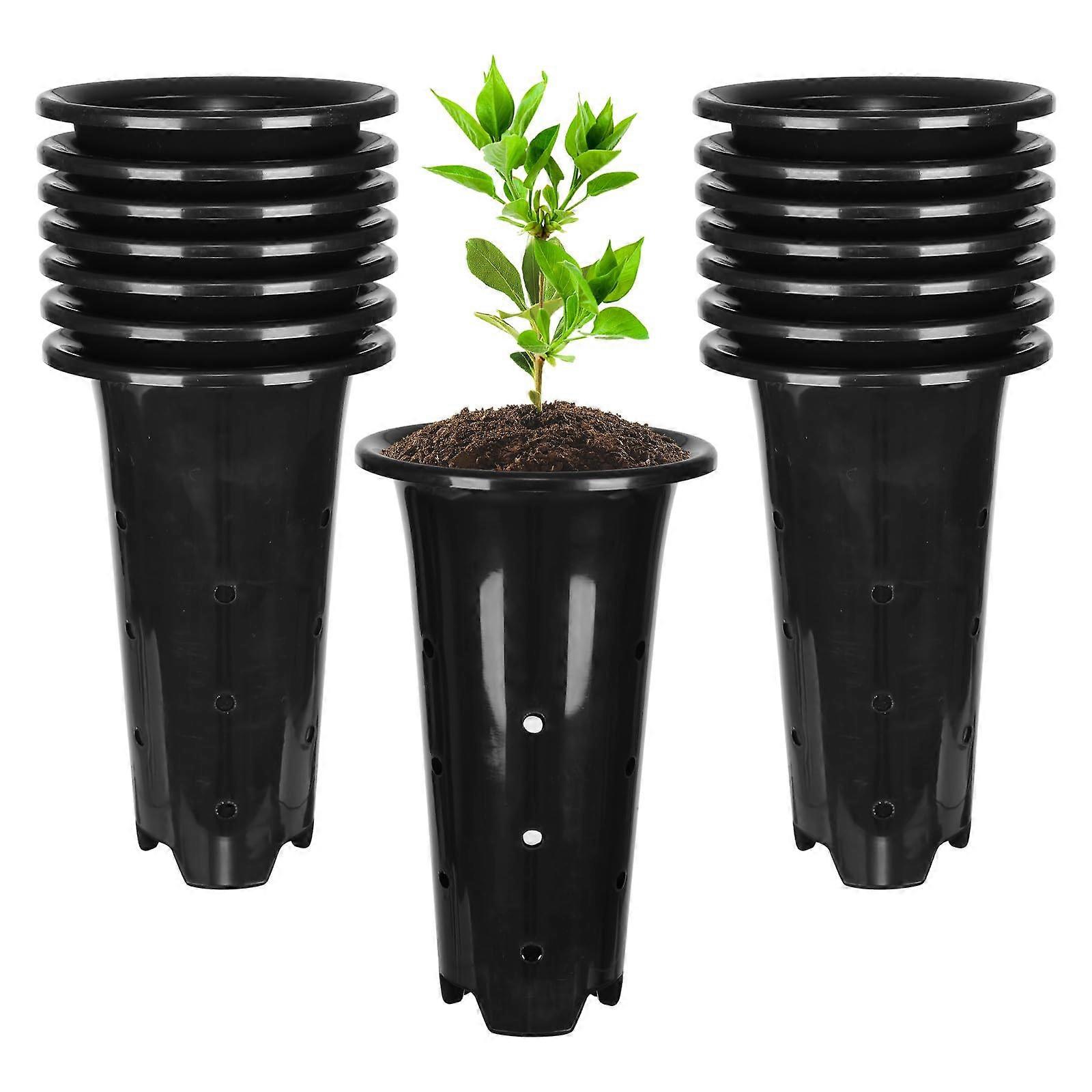 15pcs Plastic Deep Plant Nursery Pots,8.66'Tall Tree Pots,Black Deep Seedling Container Pots