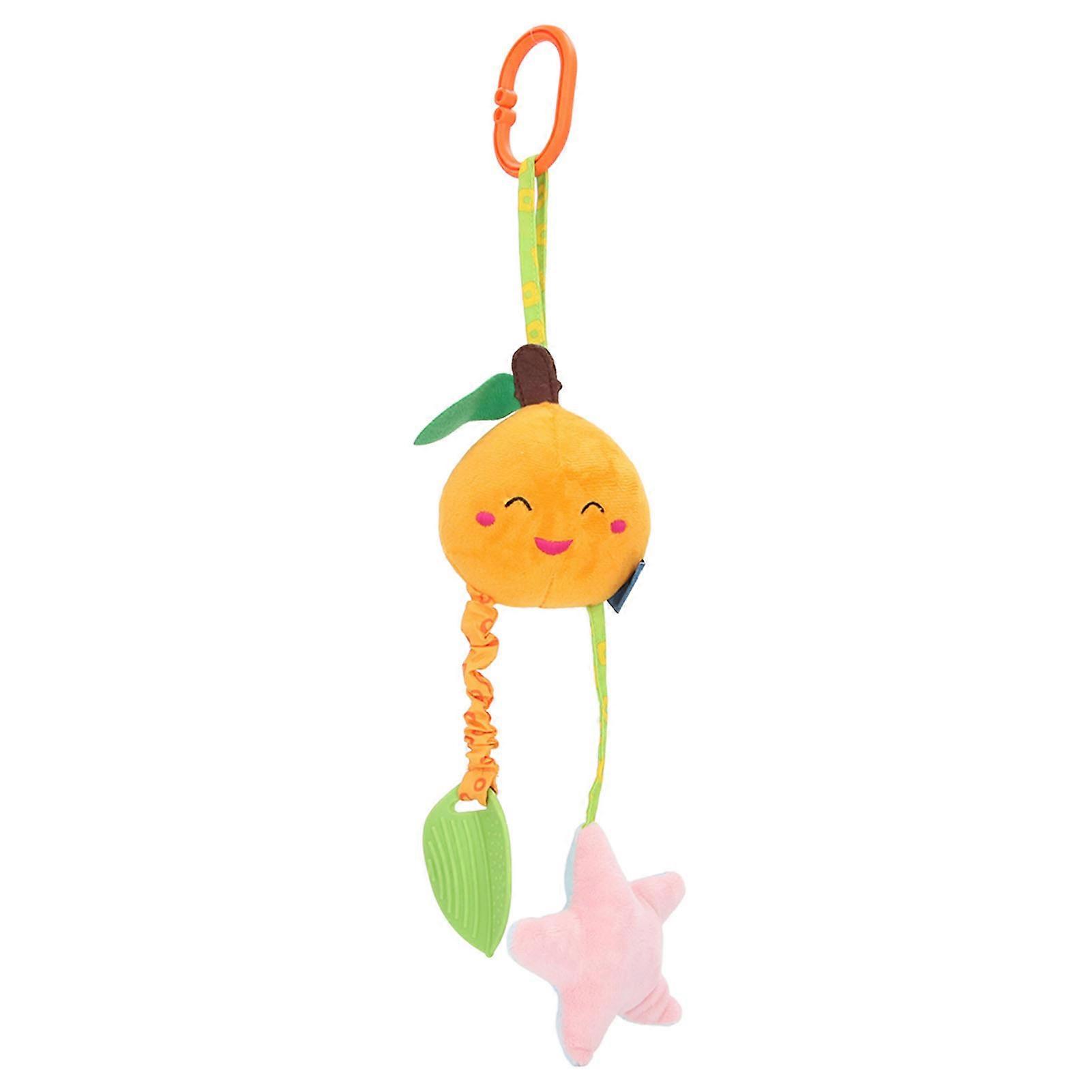 Baby Plush Stroller Toys with Teether Hanging Fruit Rattle Gentle Bell Multifunctional Sensory Toy for Infants Toddlers