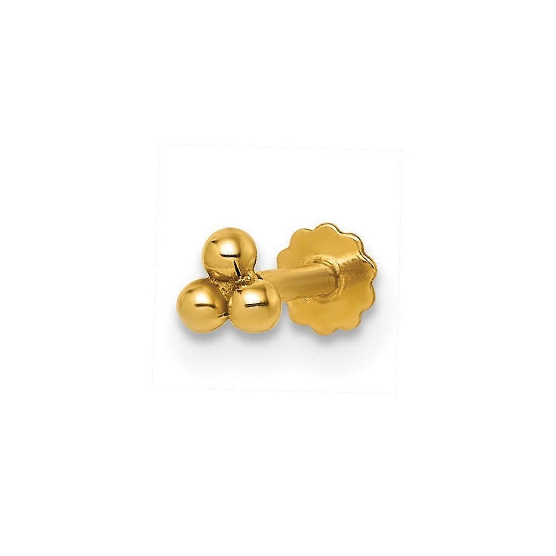 3.65mm 14k Solid Yellow Gold Polished Triple Ball 16 Gauge Labret Stud Body Piercing-Stud for Women