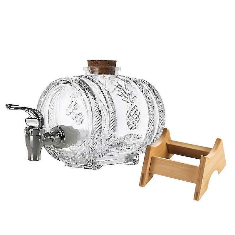 フルーツワインドリンクグラスジャー飲用器具1000ml透明バレルドリンクディスペンサー+タップ+木製スタンド-ブラケット付き-