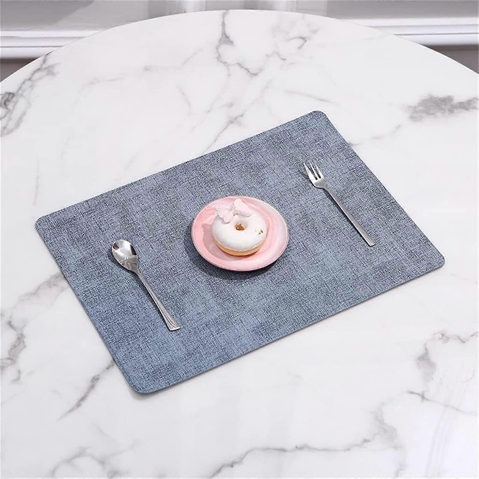 Dining Table Mats, Rectangular Fabric and Leather Placemat Set, Insulation Coasters for Bowl and Plate, Washable Gray Decor