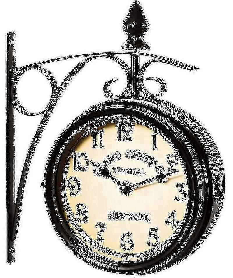 Two Sided Train Station Wall Clock Black Vintage Design Clock Watch