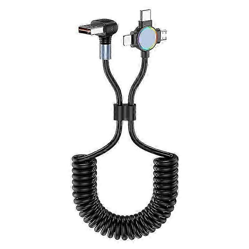 For iPhone 15 Series 1.5m Elbow USB-A to 8 Pin+Micro USB+Type-C 3-in-1 Stretchable Spring Data Cable
