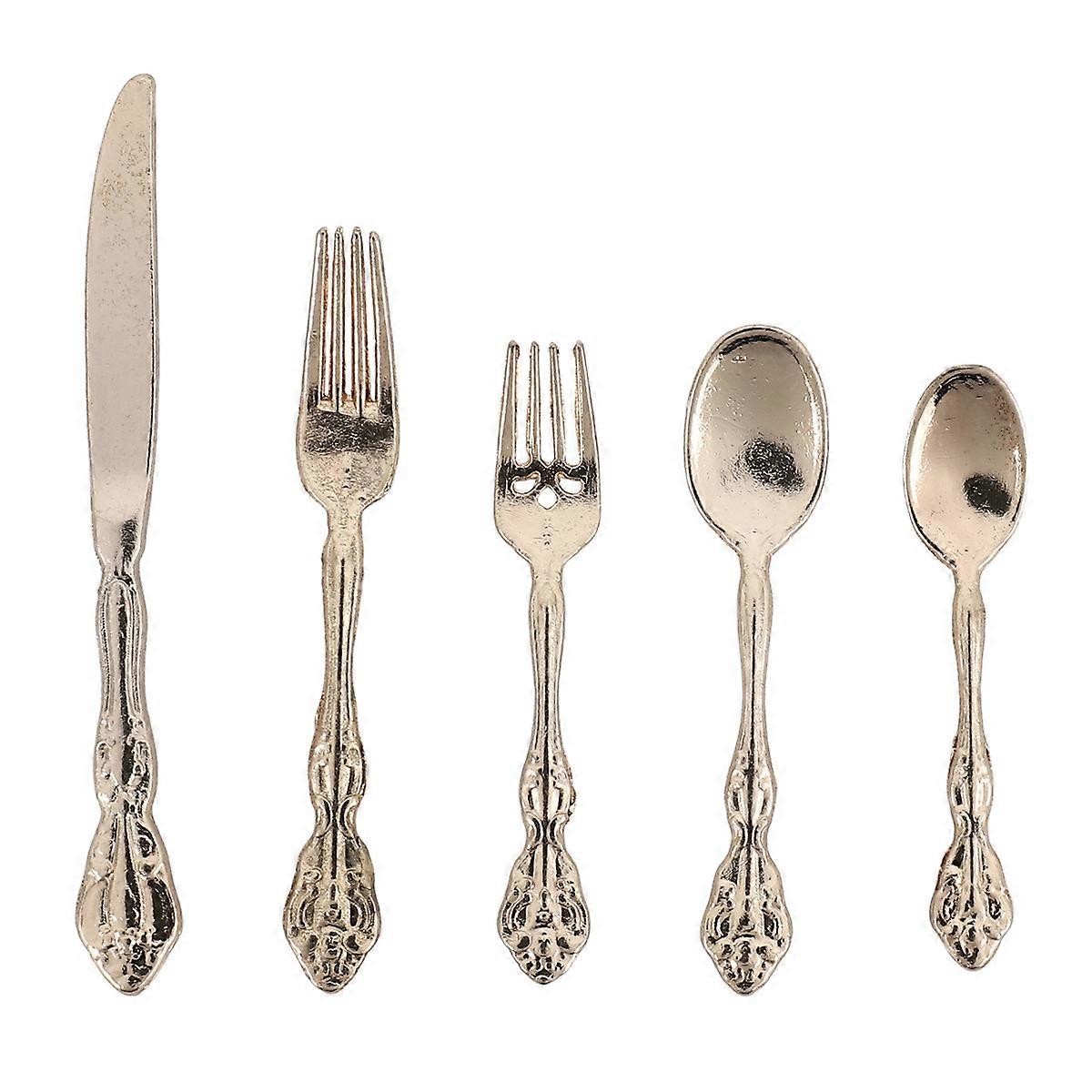 1:6 Dollhouse Mini Tableware Model Accessories Five Piece Gold