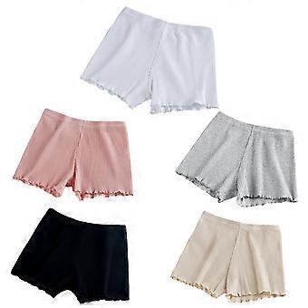 Frauen Weiche Baumwolle Nahtlose Sicherheit Kurze Hosen Höschen Sommer Unter Rock Shorts Rüschenbesatz Boyshorts Enge Unterwäsche Beige XL