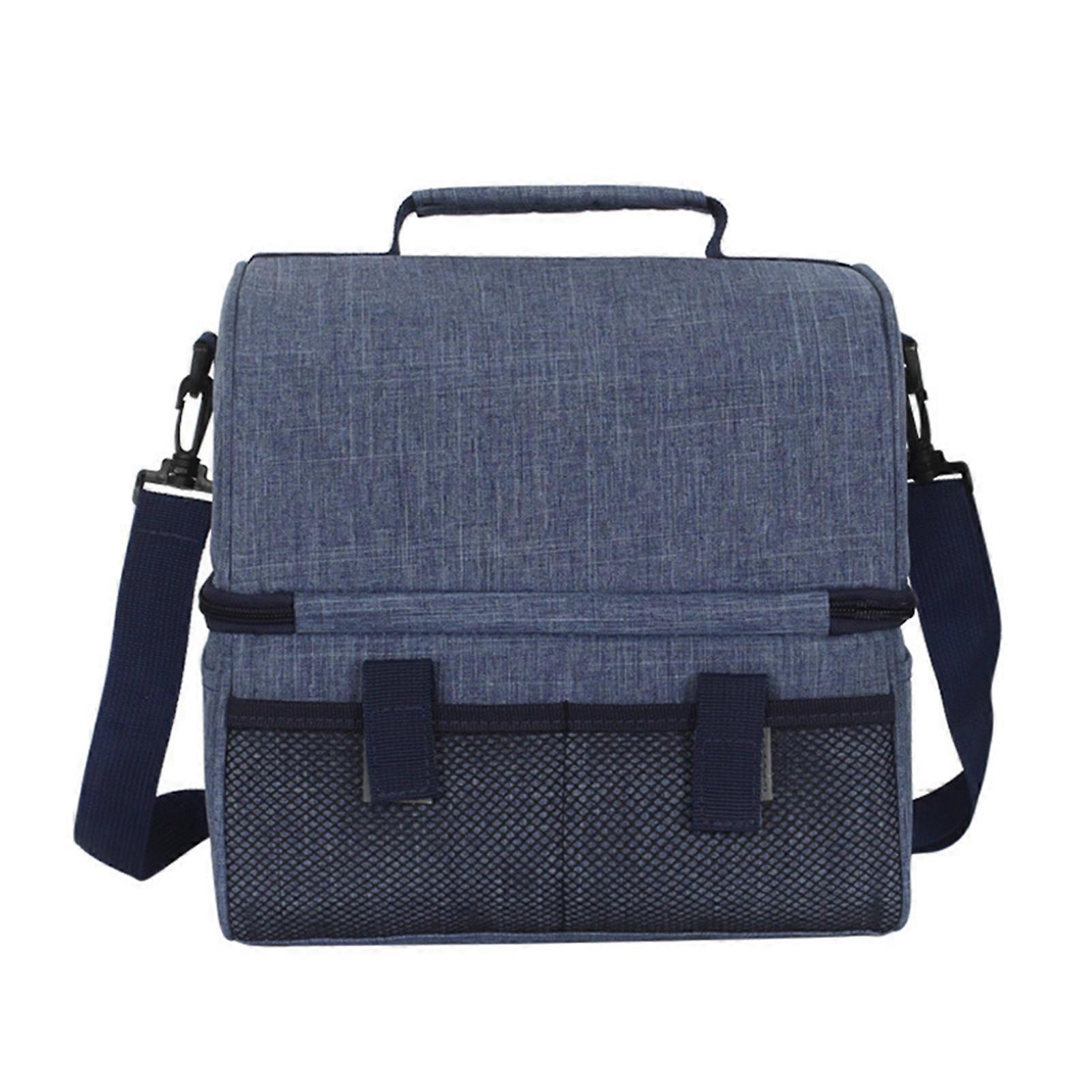 Dual Compartment Insulated Cooler Bag Waterproof Leakproof Lunch Bag Box with Shoulder Strap for Picnic Beach Travel Work Office