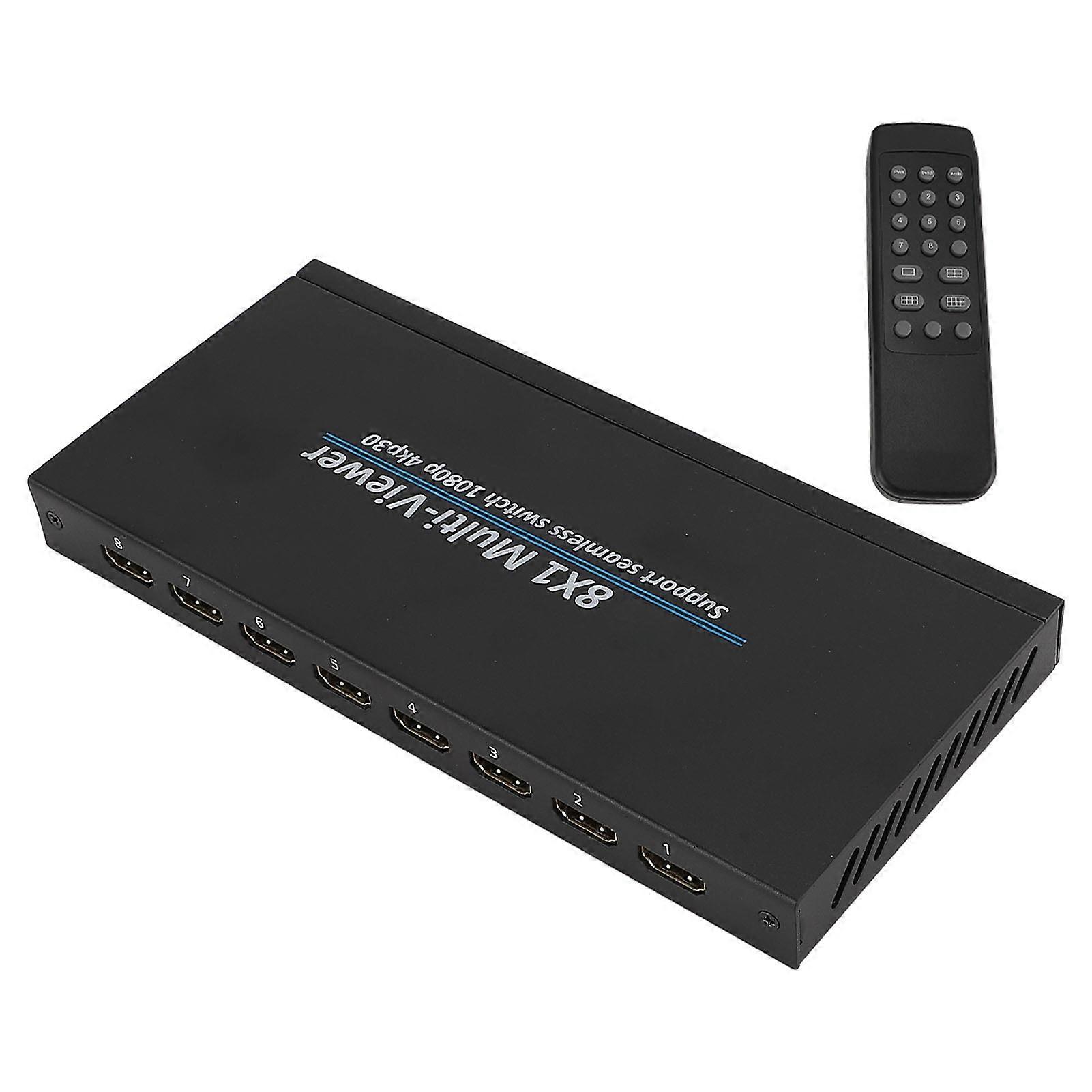 8x1 4K Multiviewer Switch HD Multimedia Interface 8 in 1 Out 30Hz 6 Display Modes Multi Viewer Seamless Switcher with Remote Control for PC Laptop US