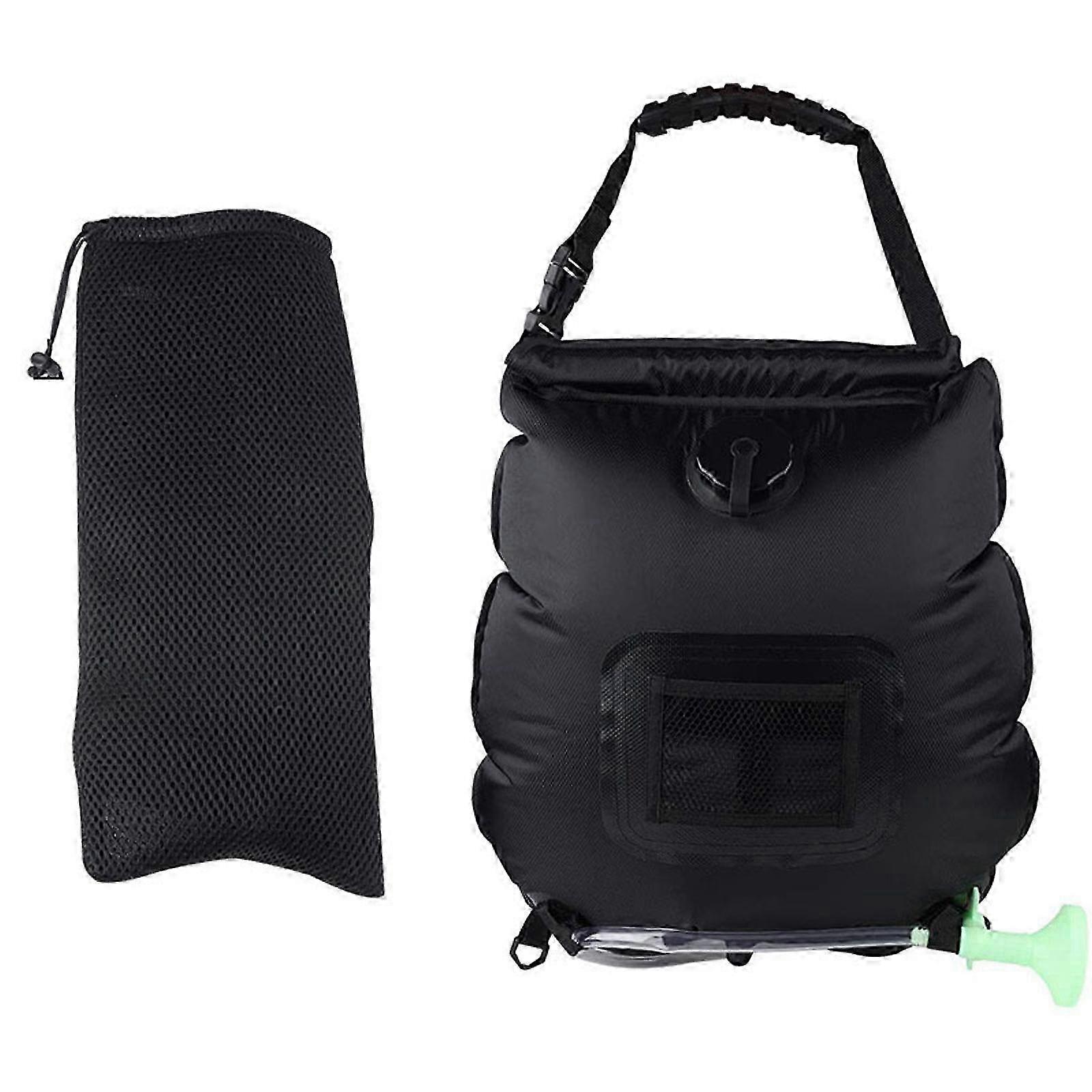 Solar Shower Bag 5 Gal/20L with Hose & Switchable Shower Head - Black