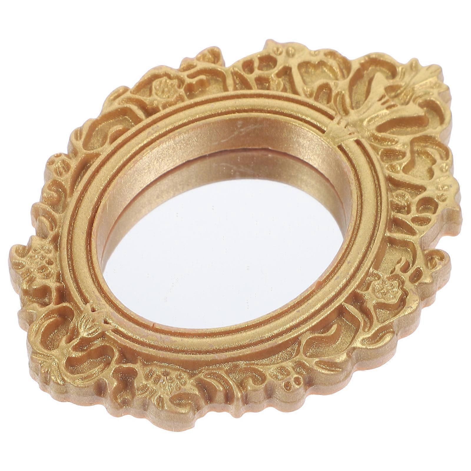 Golden Mini House Mirror Miniature Scene Accessories 7.5X5.5X0.7CM Resin Decoration 1Pack