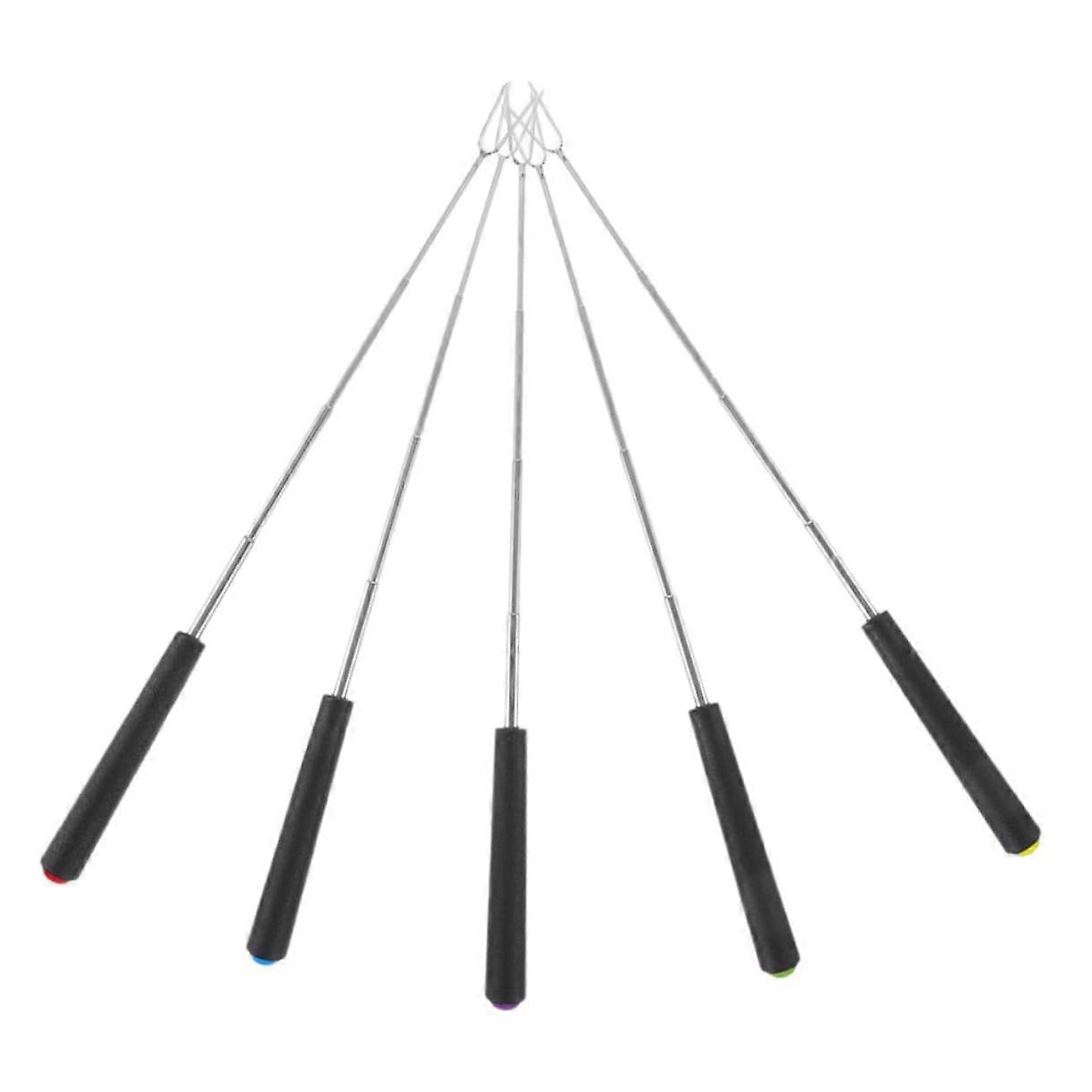 Stainless Steel Grilling Forks Set of 5 with Plastic Handle for Camping Fire, Hot Dogs, and Marshmallows, Manual Rotation Function