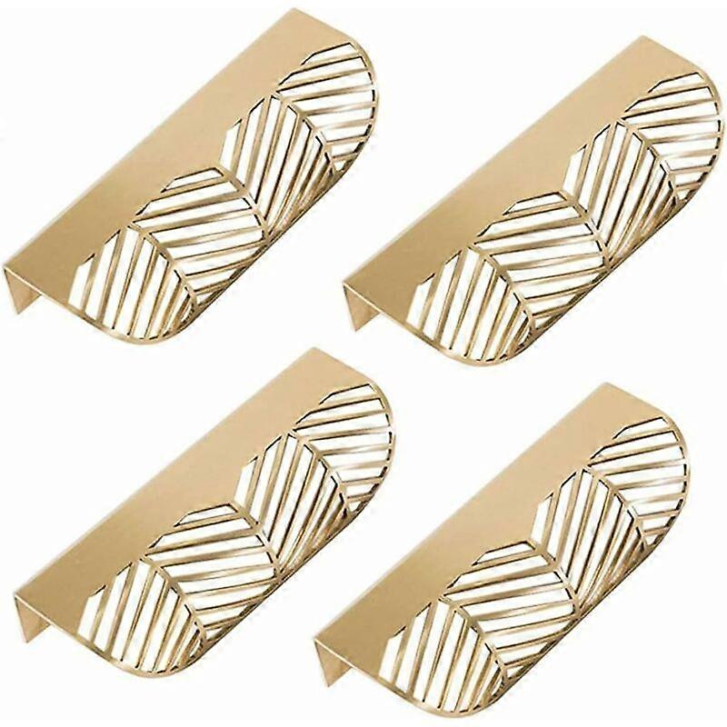 Set of 4 gold leaf-shaped cabinet knobs, brass furniture knobs, copper kitchen drawer pulls