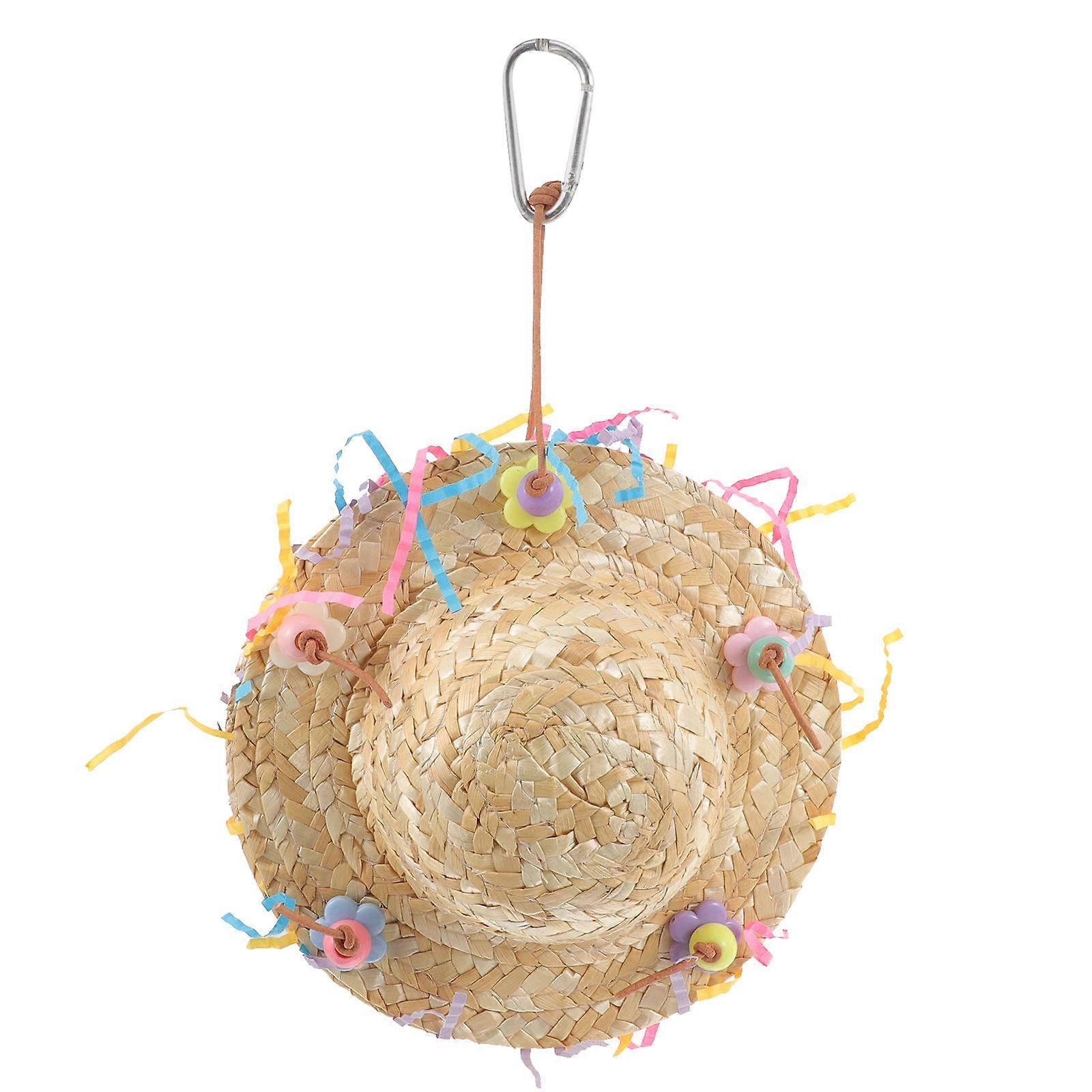 Parrot Cage Bird Toy Woven Hat Shape Parrot Biting Plaything Beige 15x15cm Chewing Entertainment 1Pack