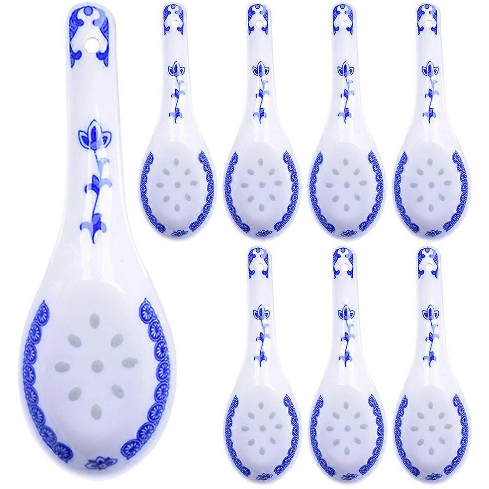Chinese Style Ceramic Spoons Replaceable Drink Soup Daily Life 8Pcs