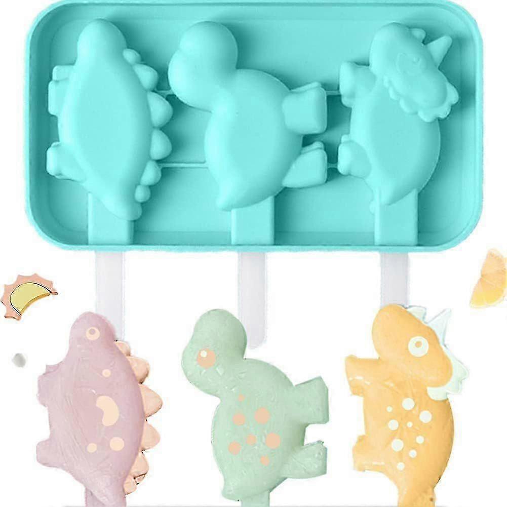 Fun Silicone Popsicle Molds with 6 Reusable Sticks Cartoon Animal Cute Ice Cream Molds Funny Kawaii Ice Pop Mold with Cover BPA Free for Kids Green