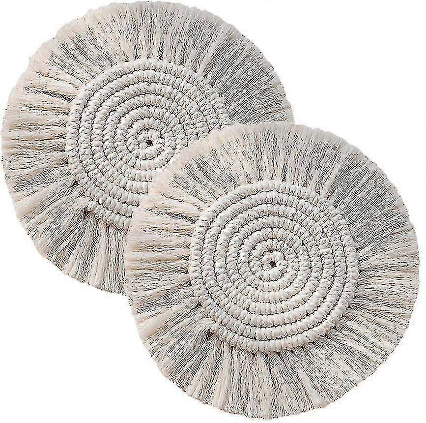 Hand-Made Round Woven Coasters Set - Bohemian Style, Non-Slip and Heat-Resistant Table Mats, Easy to Wash