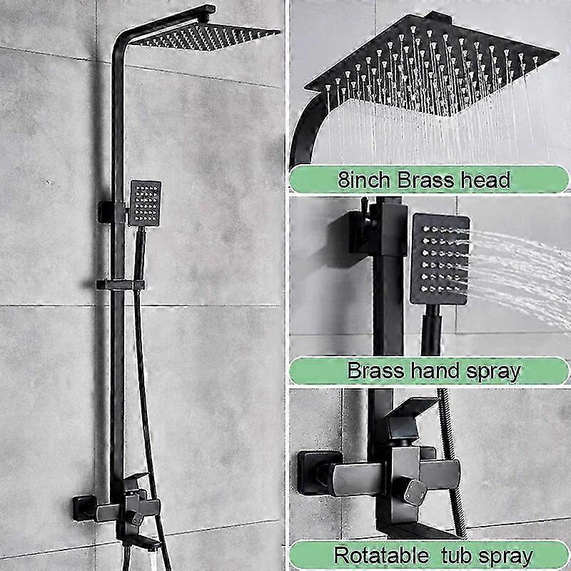 黒のミキサータップとレインフォールシャワーヘッドを備えた現代的なバスルームシャワーシステム