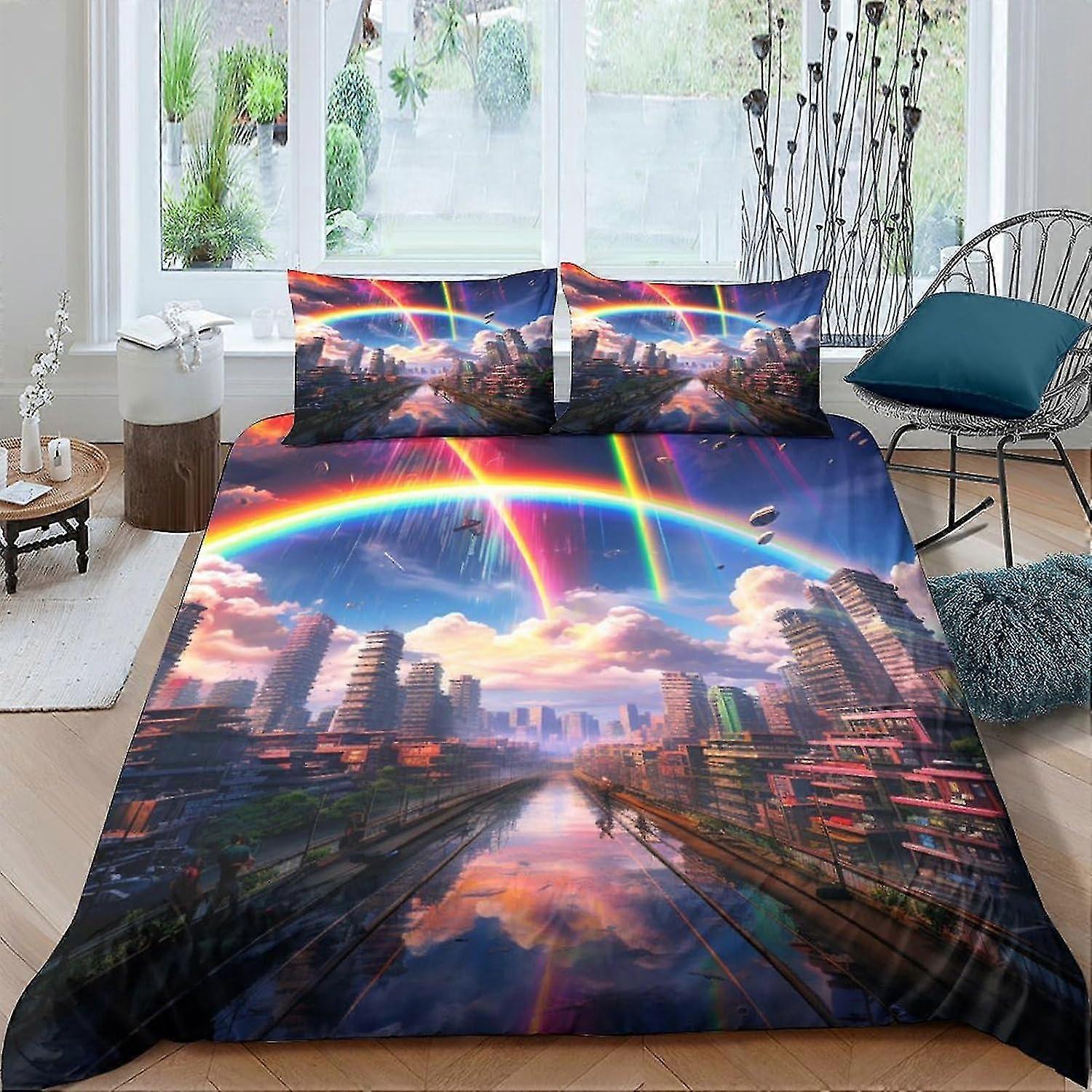 Conjunto de capa de edredom para paisagem artística 3D Microfibra Poliéster Roupa de cama com fronhas, conjunto de 3 peças, capa de colcha com zíper