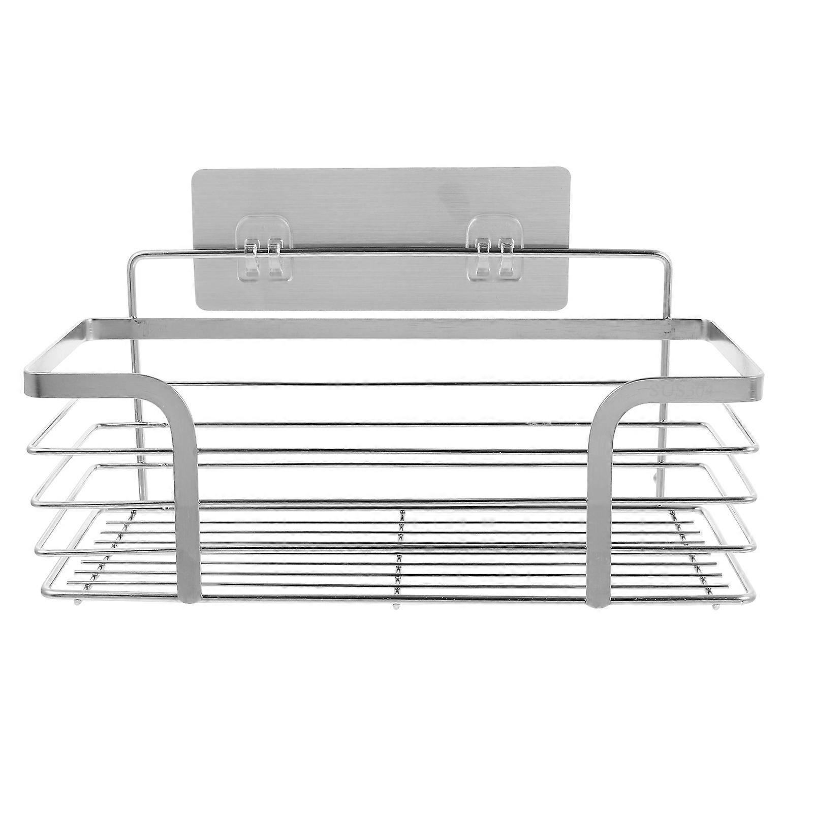 1Pc Adhesive Storage Rack for Bathroom with Non marking Stickers (Silver)